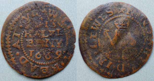 Lewes, William Read AT Y KINGS HEAD 1669 halfpenny